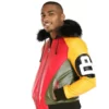 Men’s Tri Color 8 Ball Leather Jacket with Fur Hood