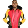 Men’s Tri Color 8 Ball Leather Jacket with Fur Hood