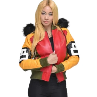 Womens 8 Ball Bomber Leather Jacket