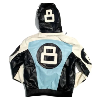 8 Ball Black and Sky Blue Leather Jacket