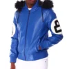 8 Ball Blue Hooded Leather Jacket