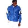 8 Ball Blue Hooded Leather Jacket