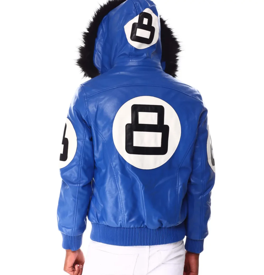 8 Ball Blue Hooded Leather Jacket