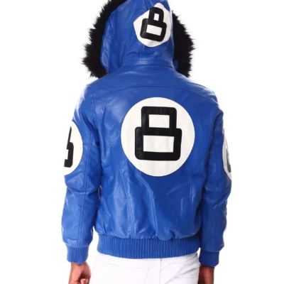 8 Ball Blue Hooded Leather Jacket