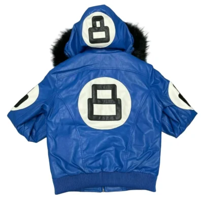 8 Ball Blue Leather Hooded Jacket