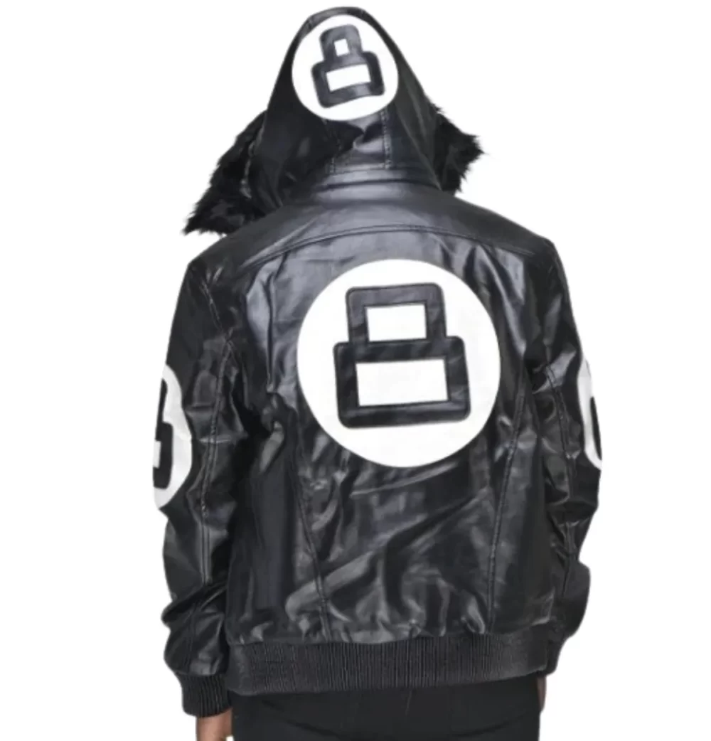 8 Ball David Puddy Black Leather Bomber Jacket