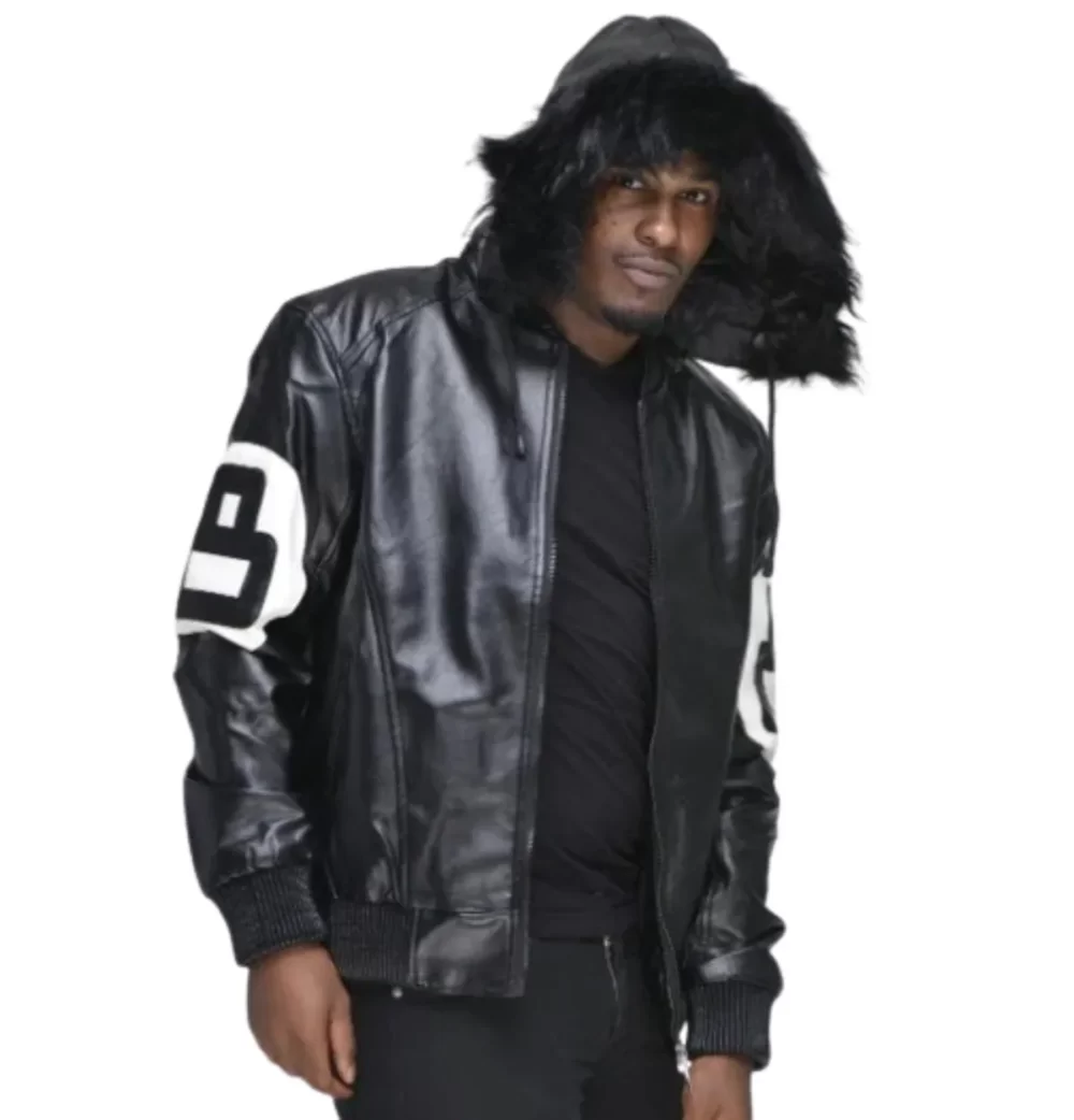 8 Ball David Puddy Black Leather Bomber Jacket