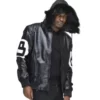 8 Ball David Puddy Black Leather Bomber Jacket