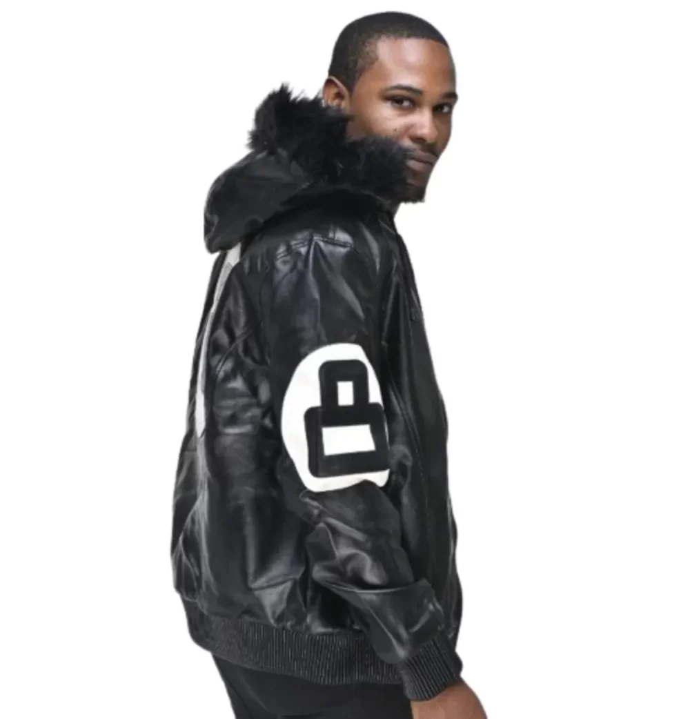 8 Ball David Puddy Black Leather Bomber Jacket