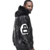 8 Ball David Puddy Black Leather Bomber Jacket