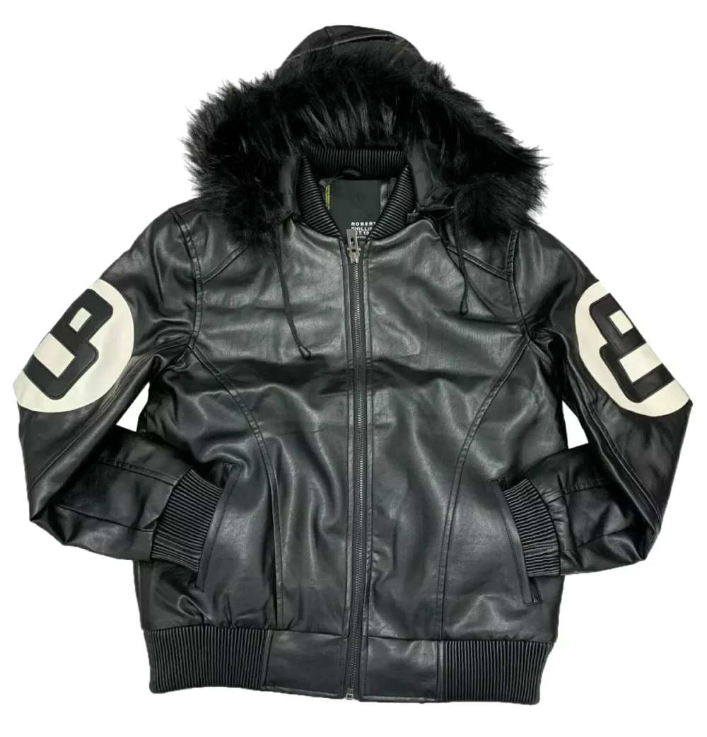 8 Ball David Puddy Black Leather Bomber Jacket