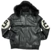 8 Ball David Puddy Black Leather Bomber Jacket