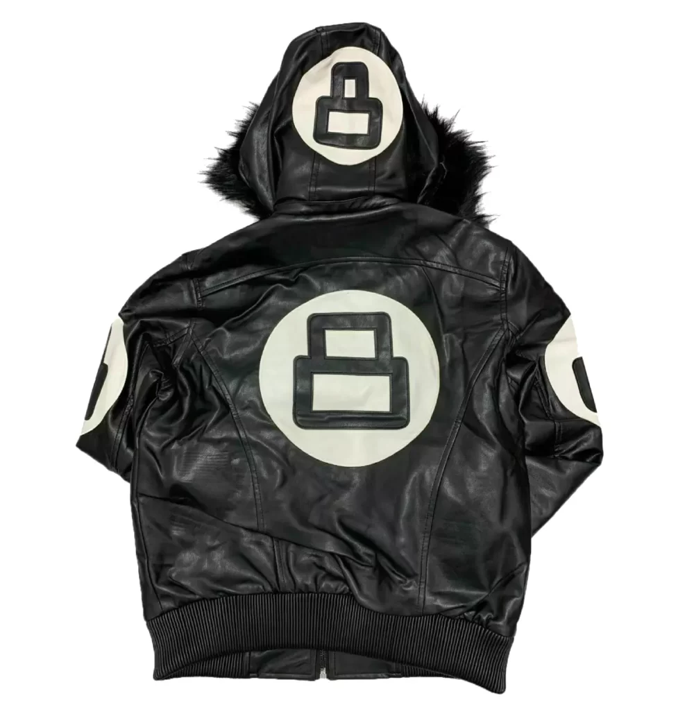 8 Ball David Puddy Black Leather Bomber Jacket