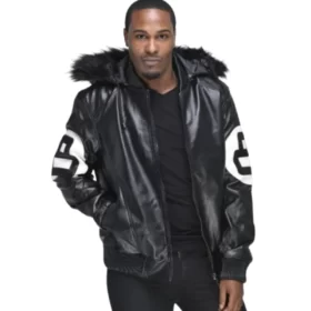 8 Ball David Puddy Black Leather Bomber Jacket