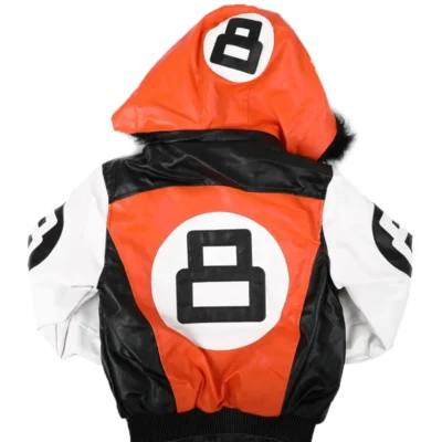 8 Ball Jacket W/ Faux Fur Orange & White Trim Hood