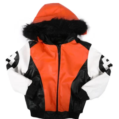 8 Ball Jacket W/ Faux Fur Orange & White Trim Hood