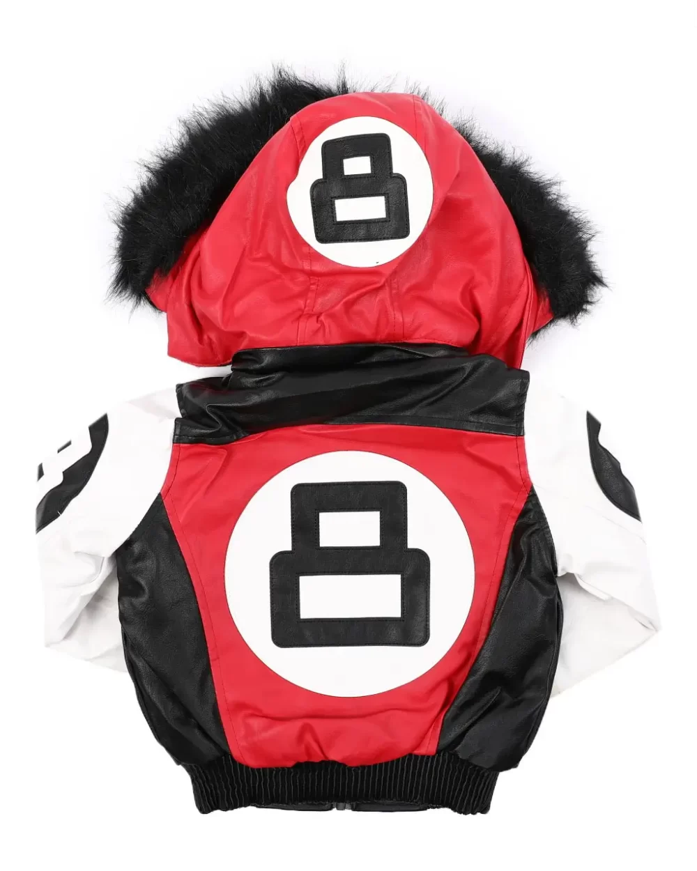 8 Ball Jacket W/ Faux Fur Red & White Trim Hood