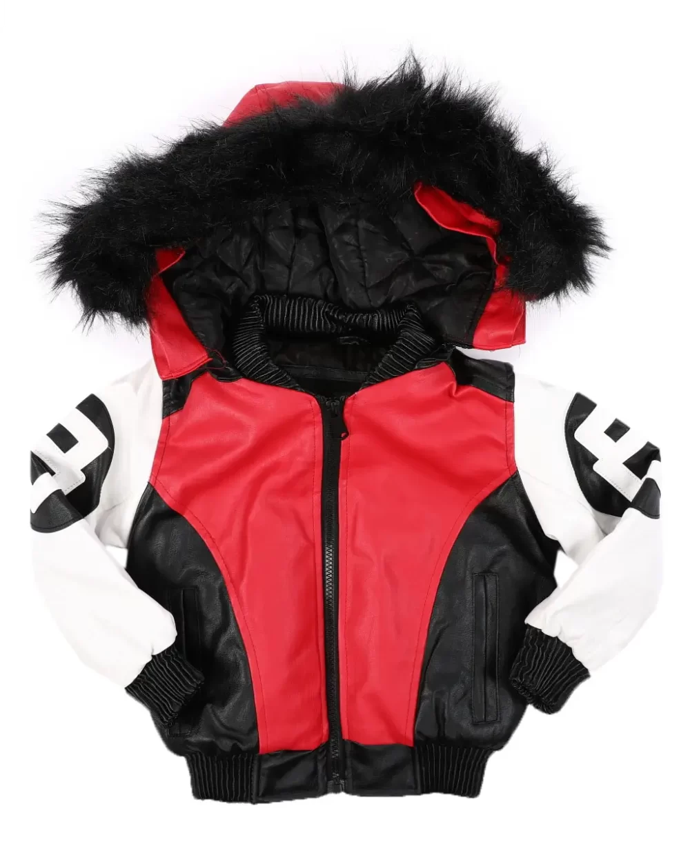 8 Ball Jacket W/ Faux Fur Red & White Trim Hood