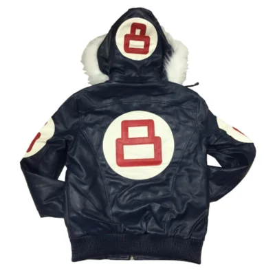 8 Ball Navy Leather Hooded Jacket