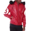 8 Ball Red Hooded Leather Jacket