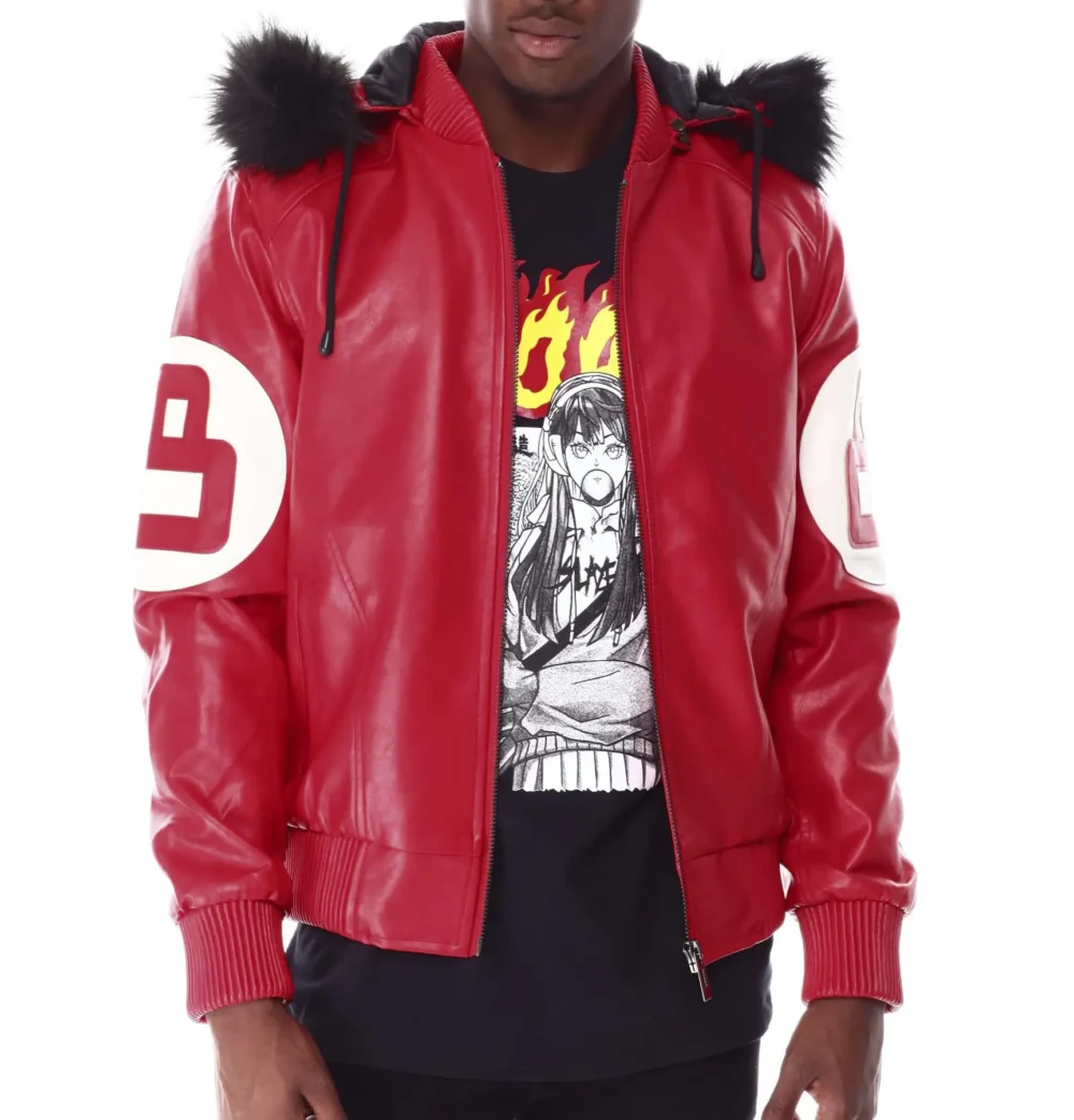 8 Ball Red Hooded Leather Jacket