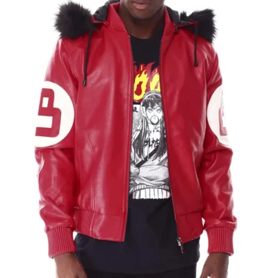 8 Ball Red Hooded Leather Jacket