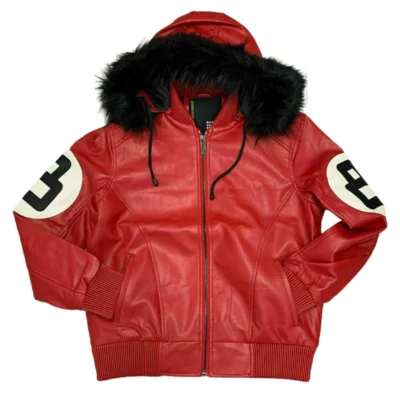 8 Ball Red Leather Hooded Jacket