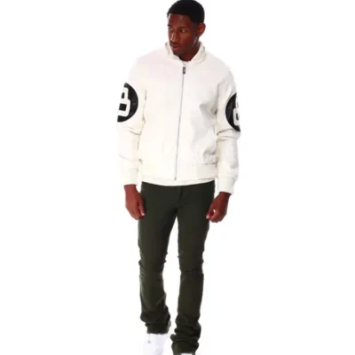 8 Ball White Hooded Leather Jacket