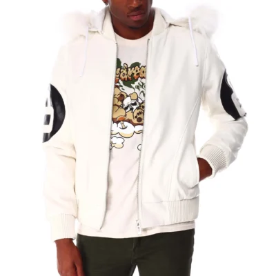 8 Ball White Hooded Leather Jacket