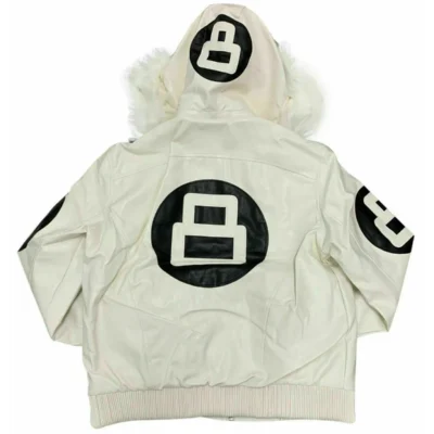 8 Ball White Leather Bomber Jacket