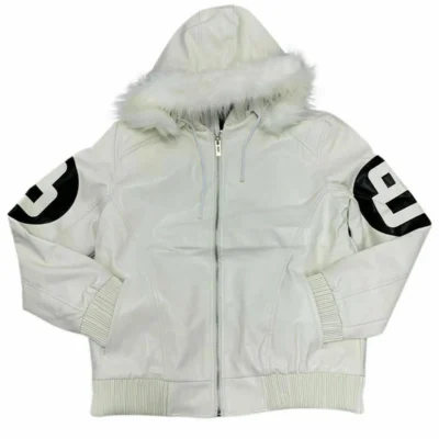 8 Ball White Leather Bomber Jacket