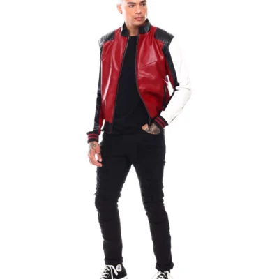 90s Moto Colrblock Red Leather Jacket