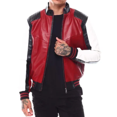 90s Moto Colrblock Red Leather Jacket