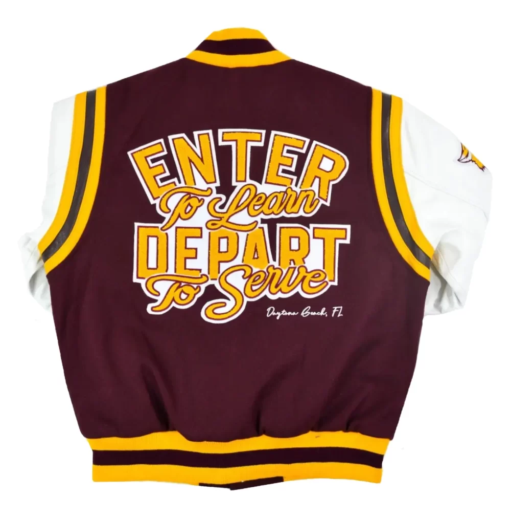 Bethune-Cookman Motto 2.0 Maroon & White Wool & Leather Varsity Jacket