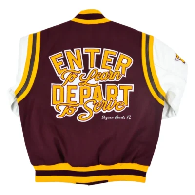 Bethune-Cookman Motto 2.0 Maroon & White Wool & Leather Varsity Jacket