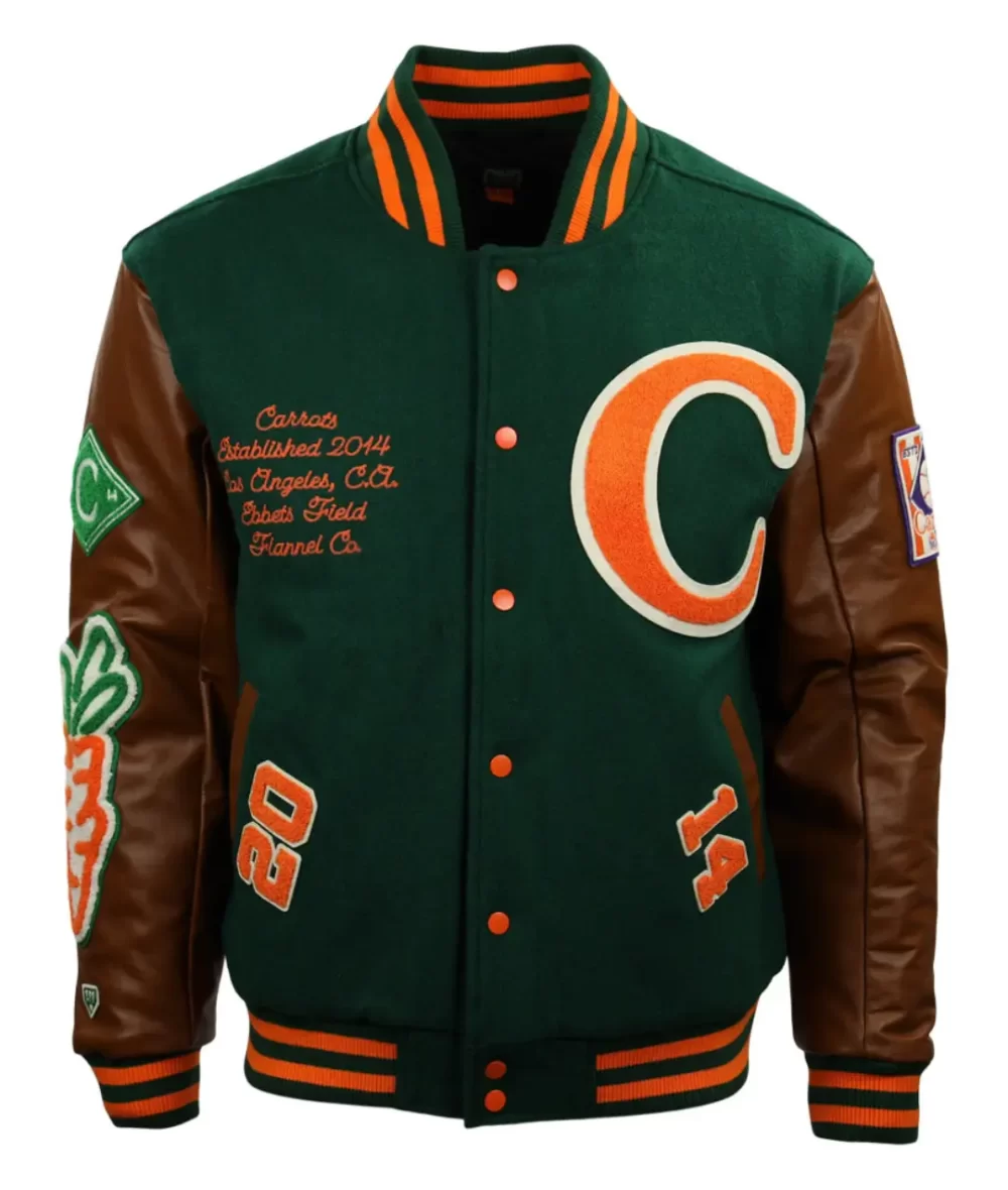 Carrots Arlington Heights Collection Green/Brown Wool & Leather Varsity Jacket