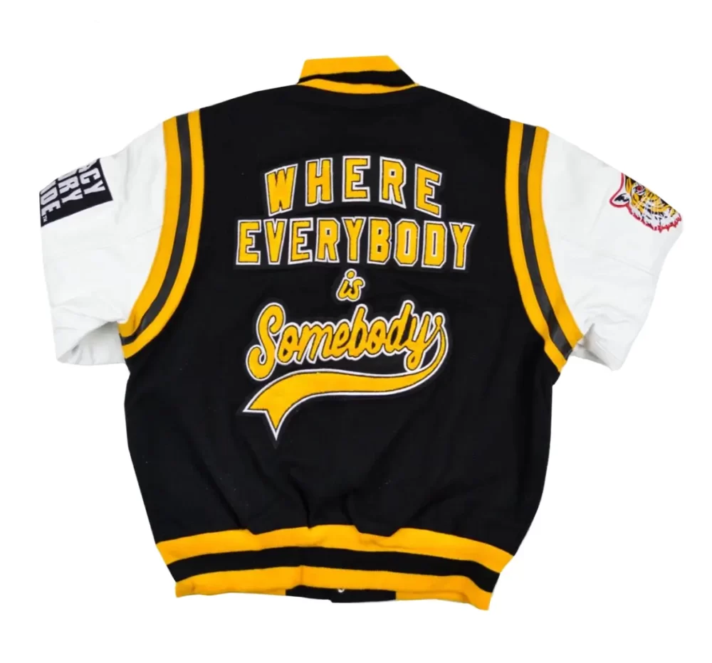 Grambling State University Motto 2.0 Black & White Wool & Leather Varsity Jacket