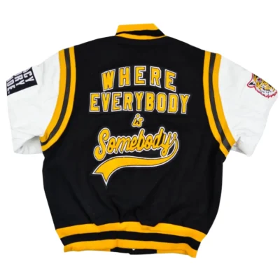 Grambling State University Motto 2.0 Black & White Wool & Leather Varsity Jacket