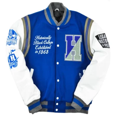 Hampton University Motto 3.0 Blue & White Wool & Leather Varsity Jacket