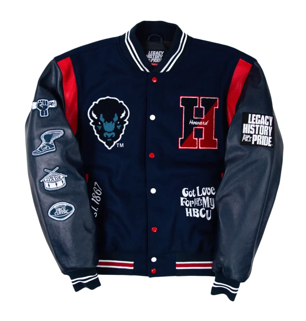 Howard University Motto 3.0 Navy/Black Wool & Leather Varsity Jacket