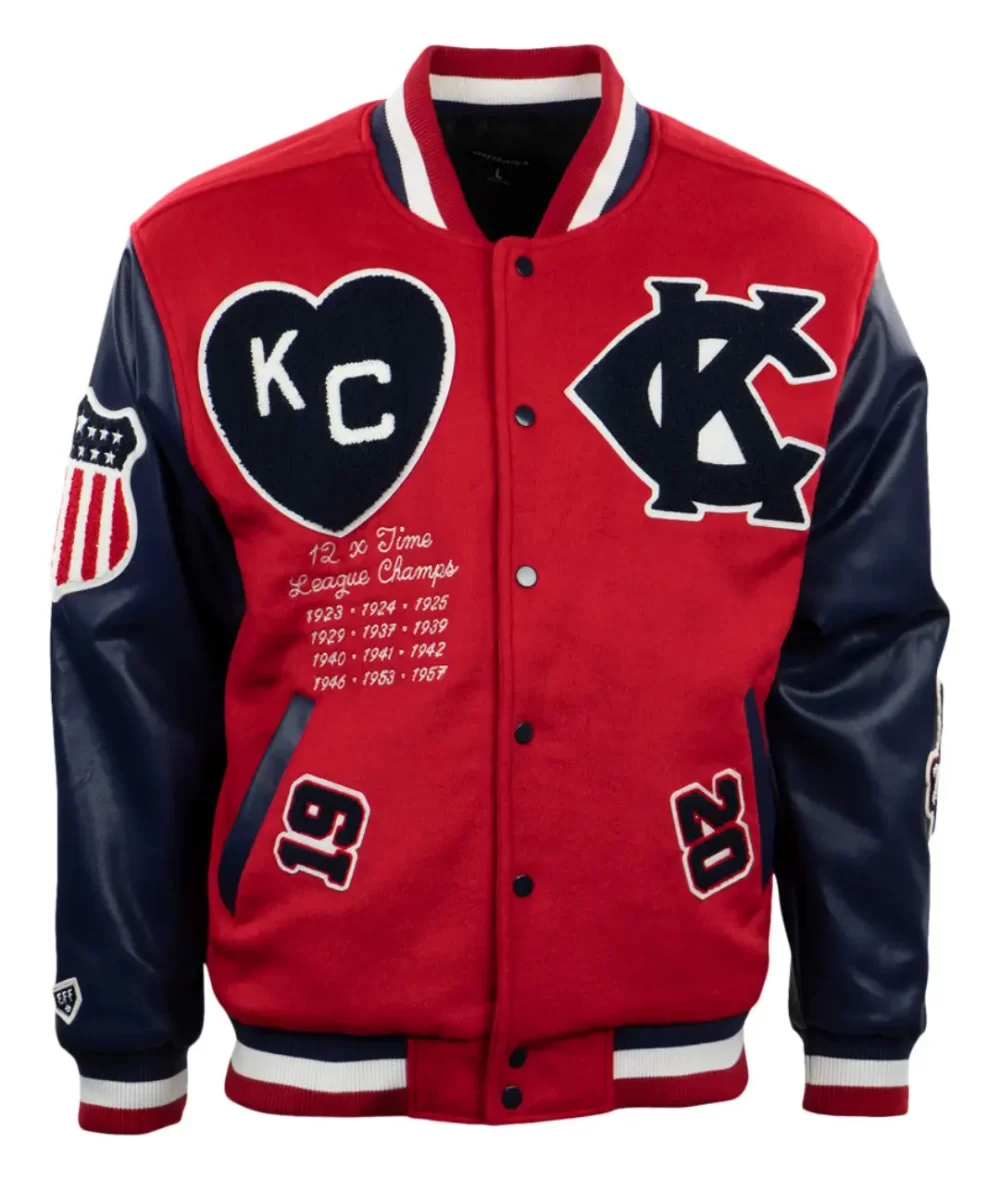 Kansas City Monarchs Vintage Red & Navy Wool & Leather Varsity Jacket