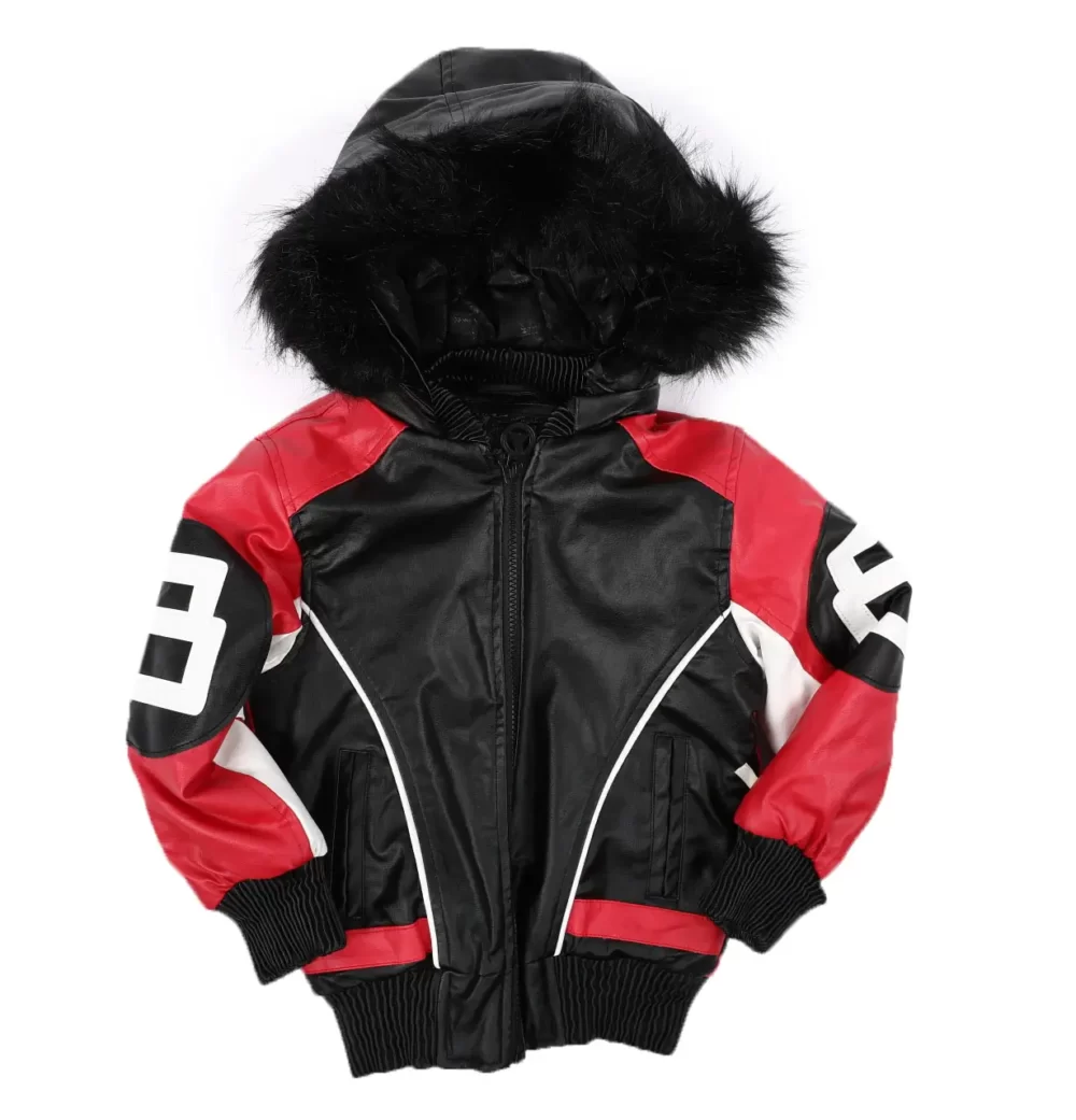 Kids 8 Ball Red Striped Hooded Bomber Jacket