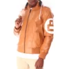 Mens 8 Ball Light-Brown Bomber Leather Jacket