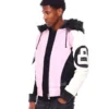 Mens 8 Ball Pink Hooded Leather Jacket