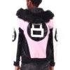 Mens 8 Ball Pink Hooded Leather Jacket