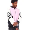 Mens 8 Ball Pink Hooded Leather Jacket