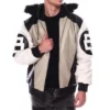 Mens 8 Ball Sand Bomber Leather Jacket – Faux Fur Hood