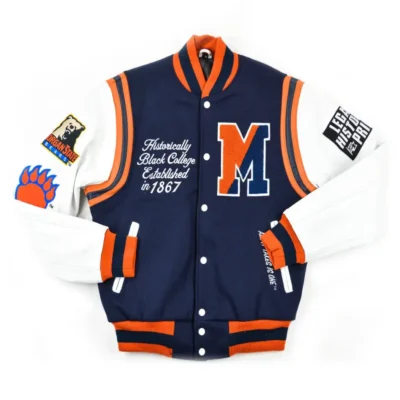 Morgan State University Motto 2.0 Navy & White Wool & Leather Varsity Jacket