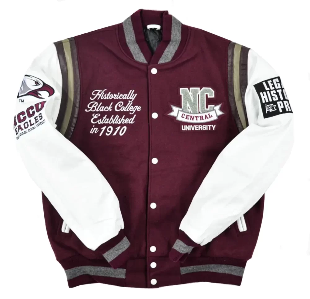 NCCU Motto 3.0 Maroon & White Wool & Leather Varsity Jacket