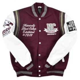 NCCU Motto 3.0 Maroon & White Wool & Leather Varsity Jacket